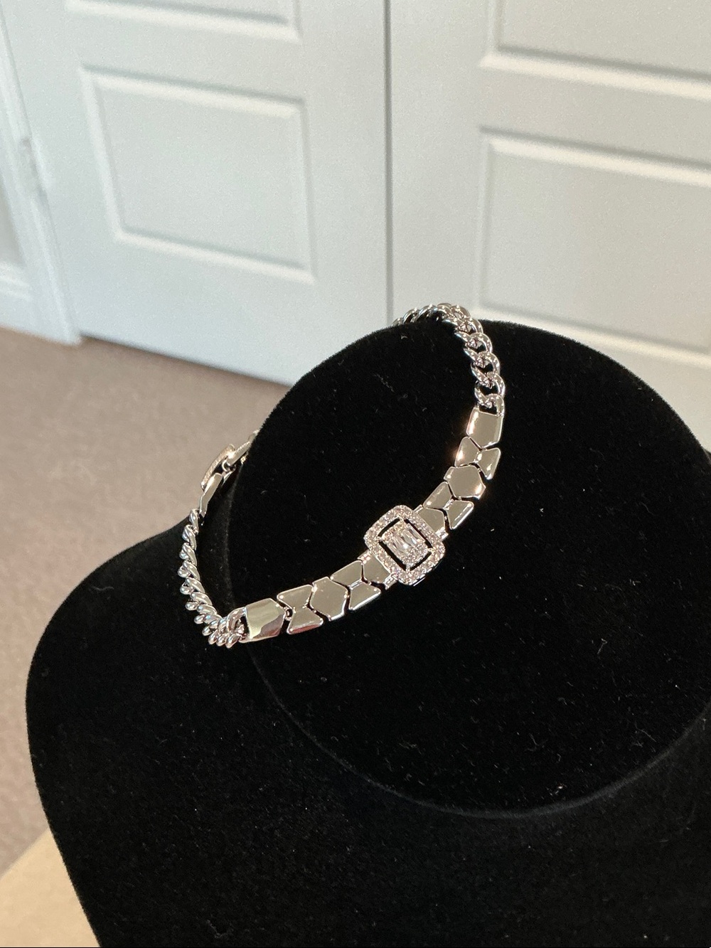Silver Link Bracelet with Pavé Accent